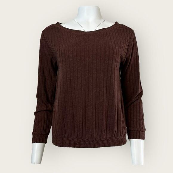 NWT | Chaser | Ribbed Boat Neck 3/4 Sleeve Blouse | Brown | Small - Picture 1 of 13